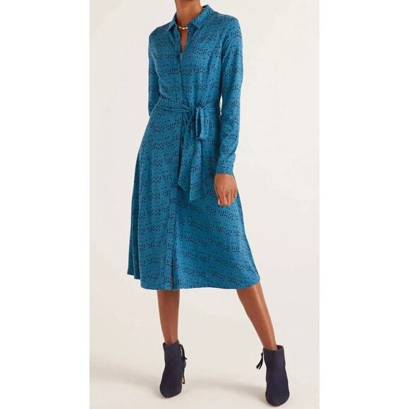 Boden Susannah Dress Blue Black Button Front Modal Stretch Classic 8L - Picture 1 of 8